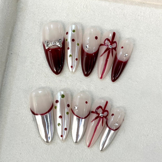 Ice Red Silver Press on Nail