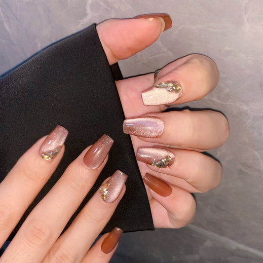 Cat's Eye French Champagne Press on Nail